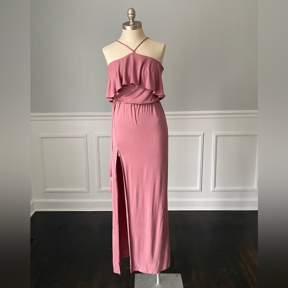 Fashion Nova Ruffle Maxi Halter Dress